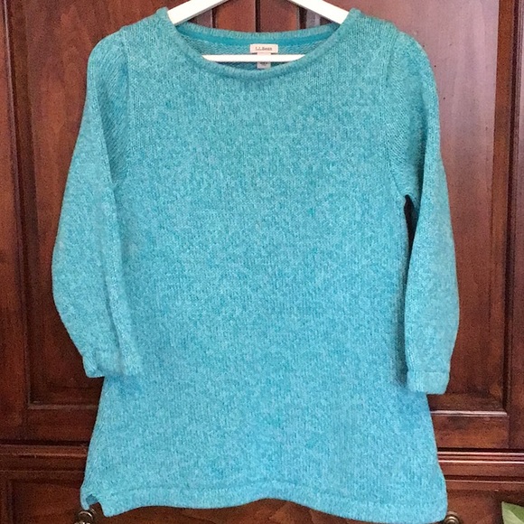LL Bean roll crew neck sweater, 3/4 sleeves, tunic length, vents 100% cotton L - Picture 1 of 9